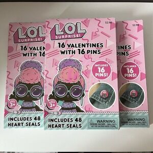 Lot Of 3 LOL Surprise Valentines with Pins And Heart Seals 48 Total